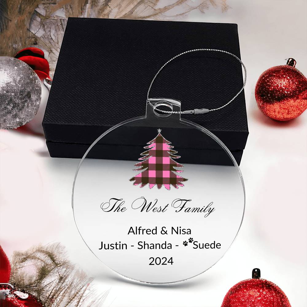 2024 Keepsake Personalized Family Name - Pink Tartan Tree Ornament