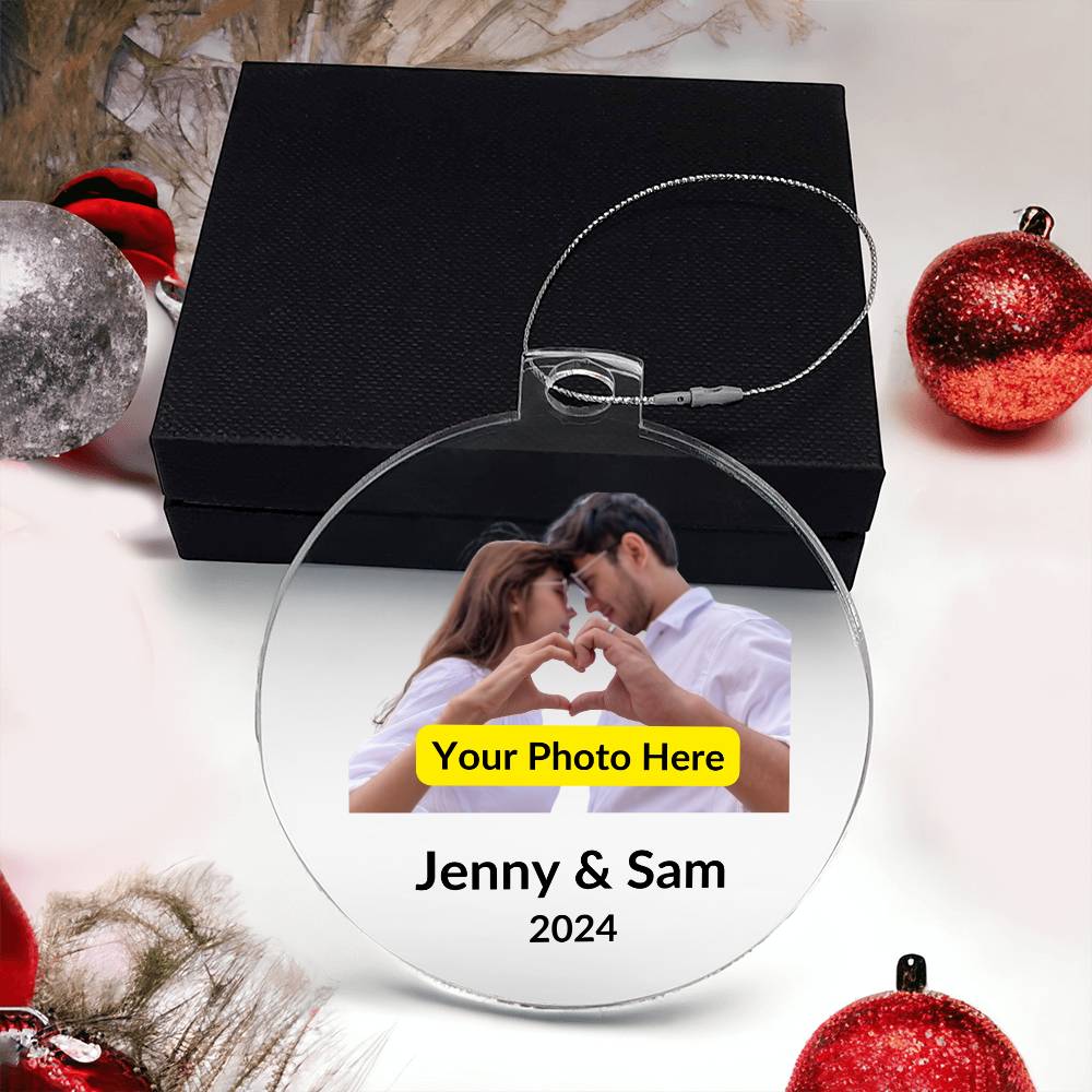 Personalized Christmas Ornament with Photo - Couple with Heart Hands