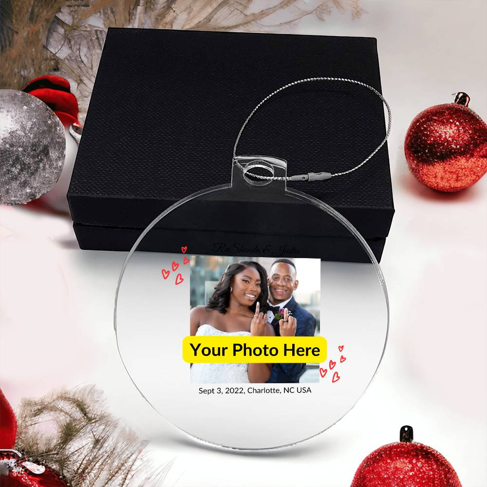 Personalized Christmas Ornament with Photo - Wedding Ring Couple