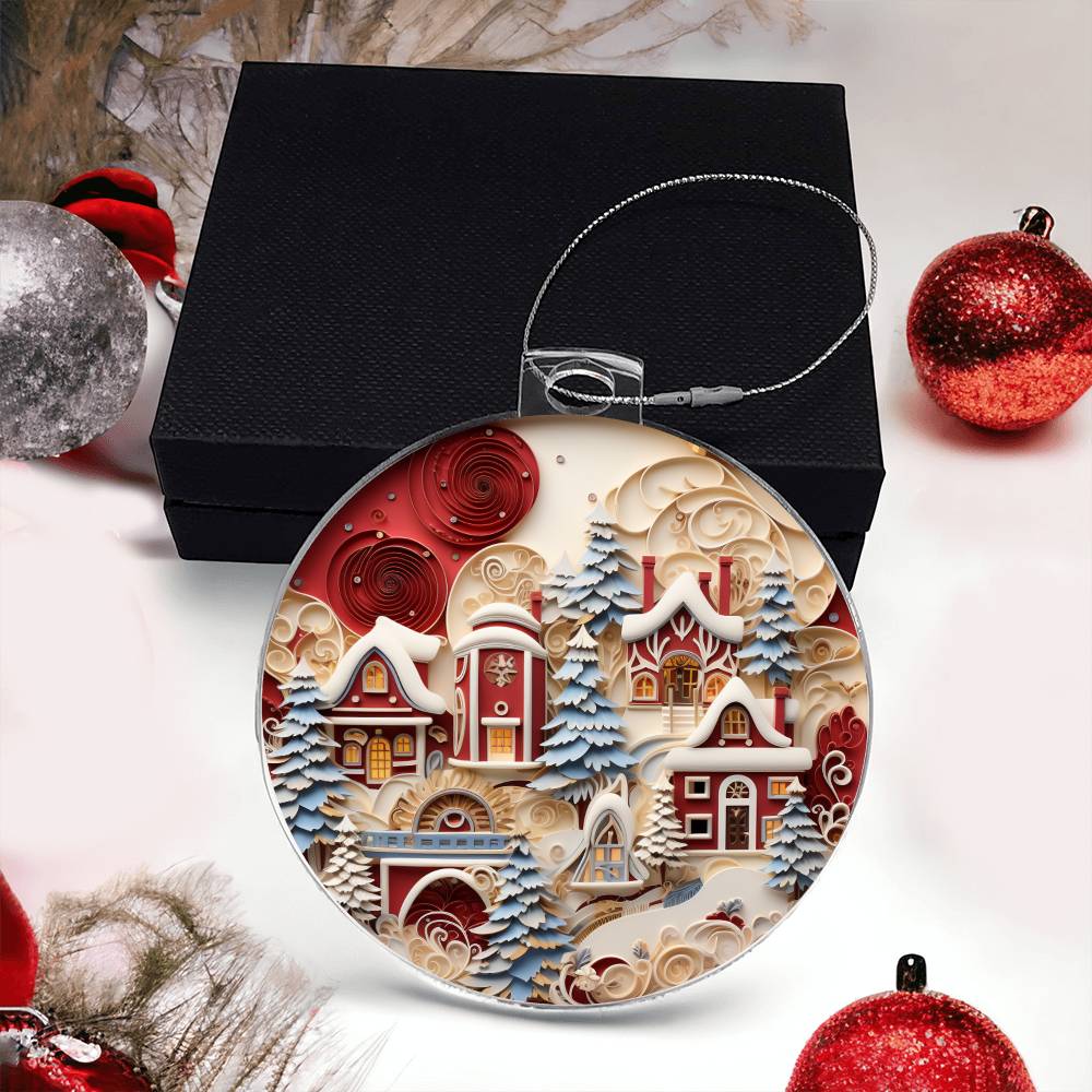 Red & White Homes Christmas Ornament - Vintage Inspired