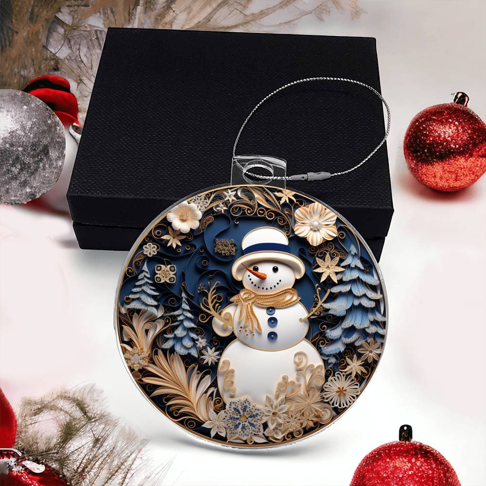 Blue & White Snow Man Christmas Ornament - Vintage-Inspired