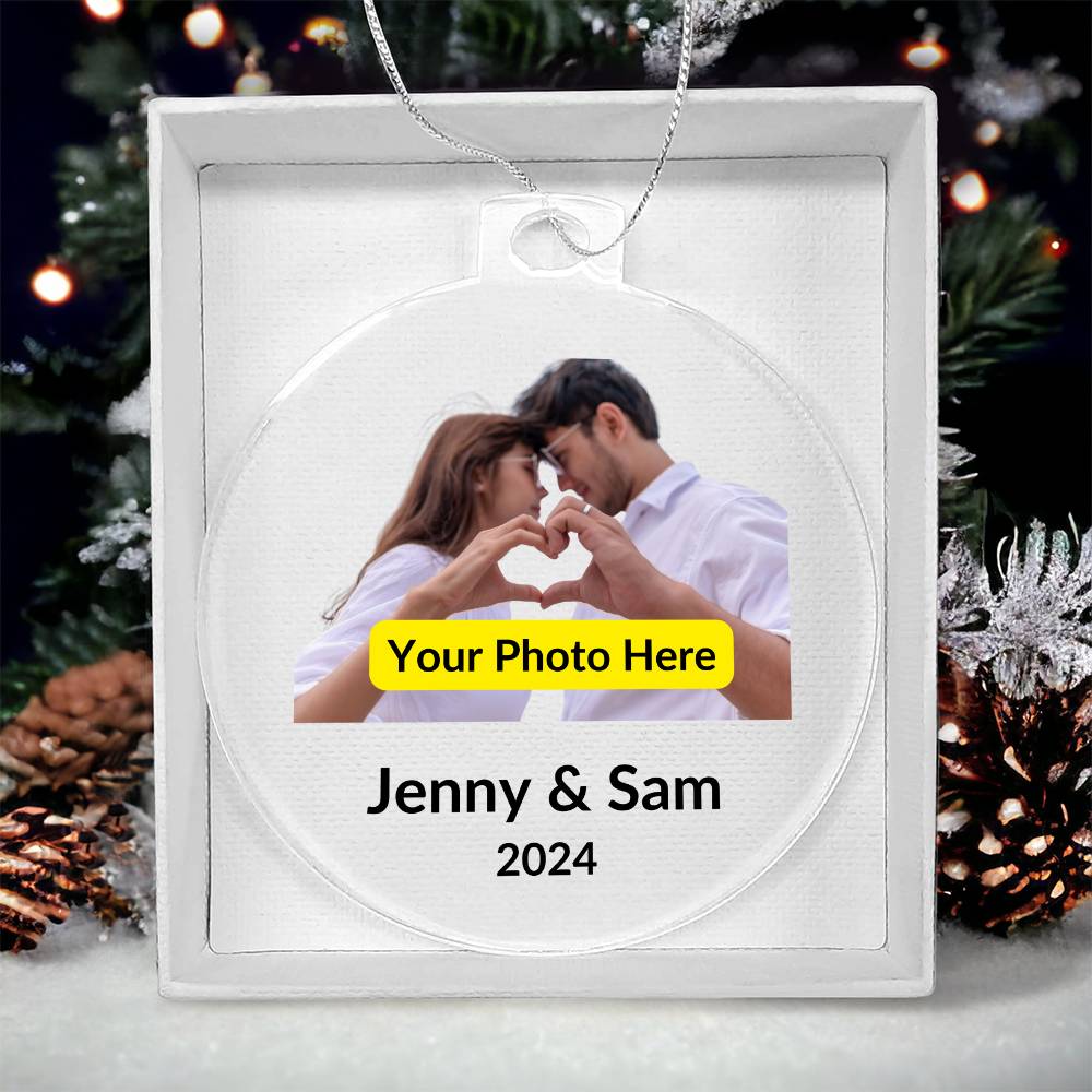 Personalized Christmas Ornament with Photo - Couple with Heart Hands