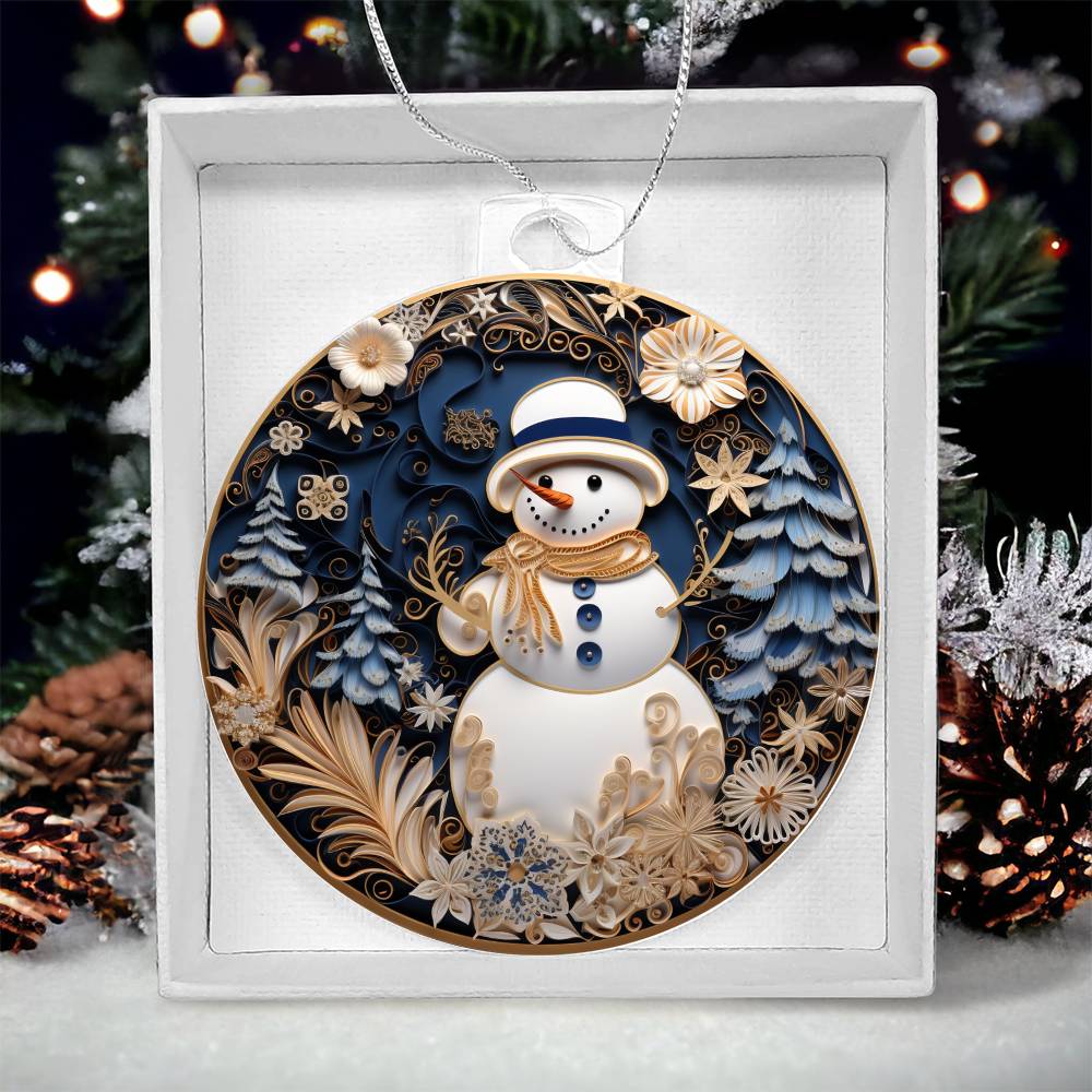 Blue & White Snow Man Christmas Ornament - Vintage-Inspired