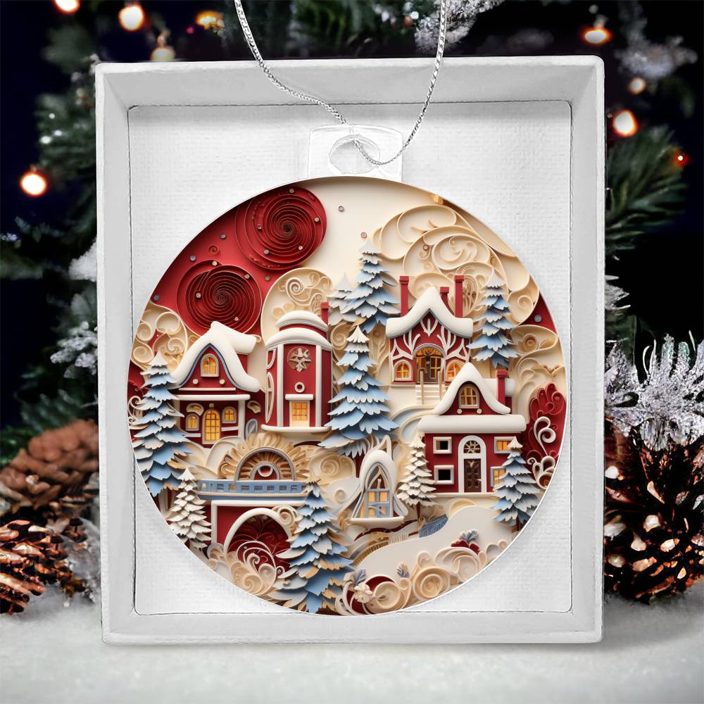 Red & White Homes Christmas Ornament - Vintage Inspired