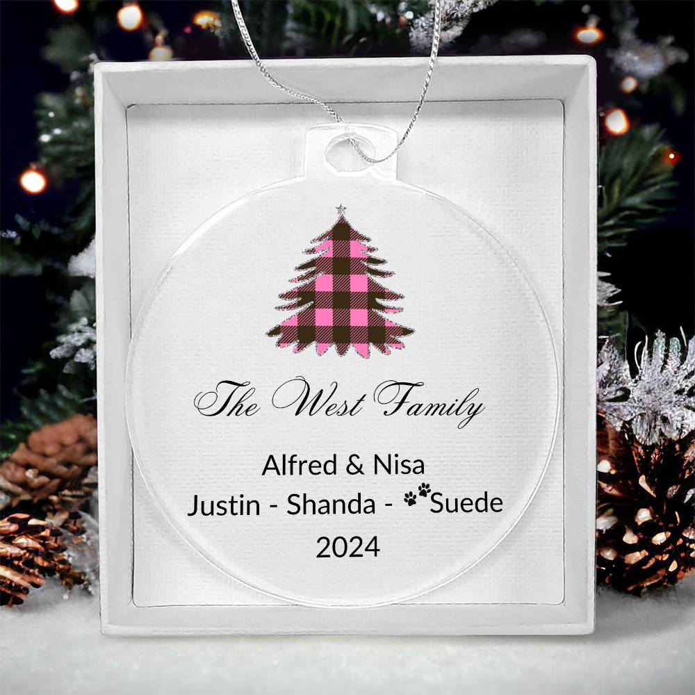 2024 Keepsake Personalized Family Name - Pink Tartan Tree Ornament