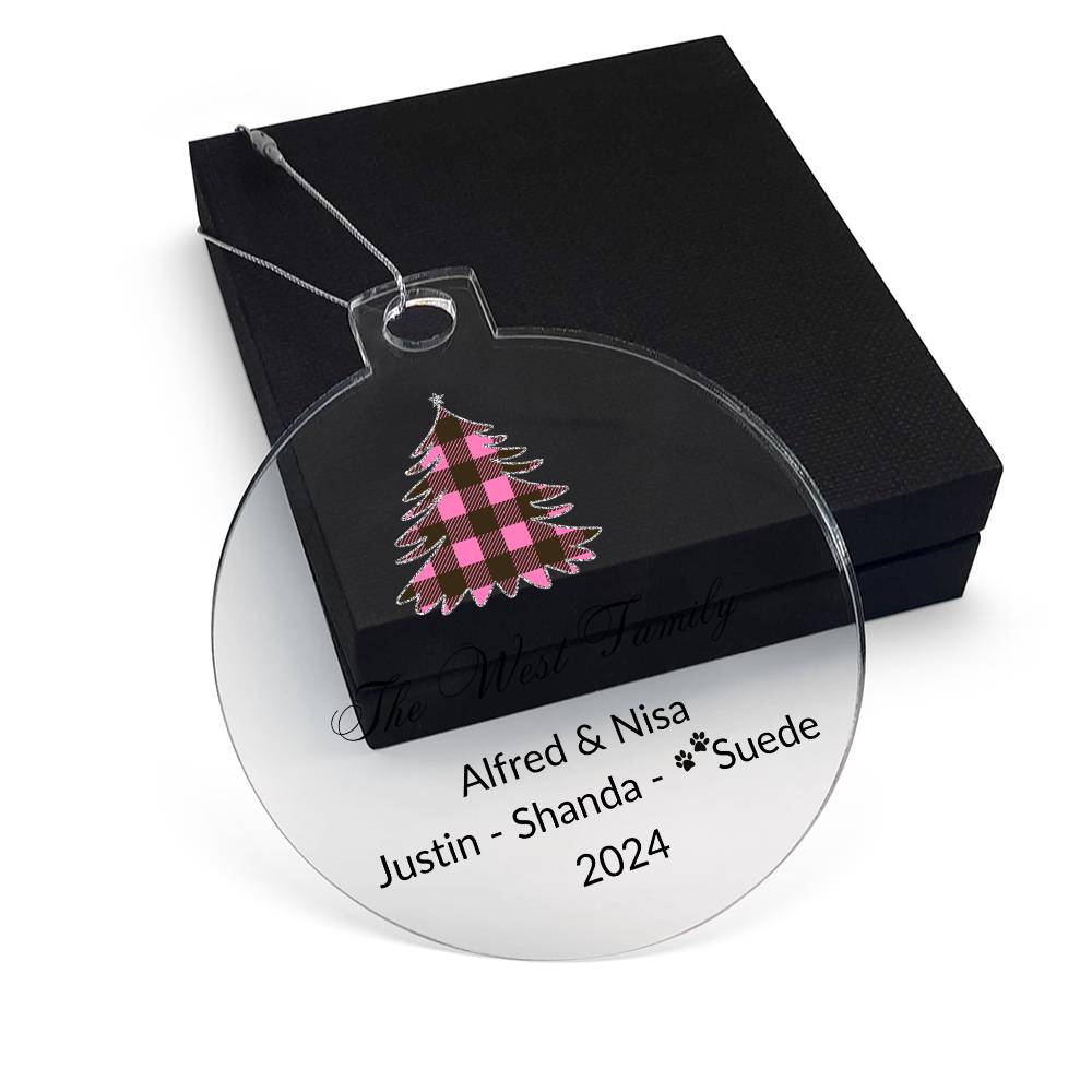 2024 Keepsake Personalized Family Name - Pink Tartan Tree Ornament