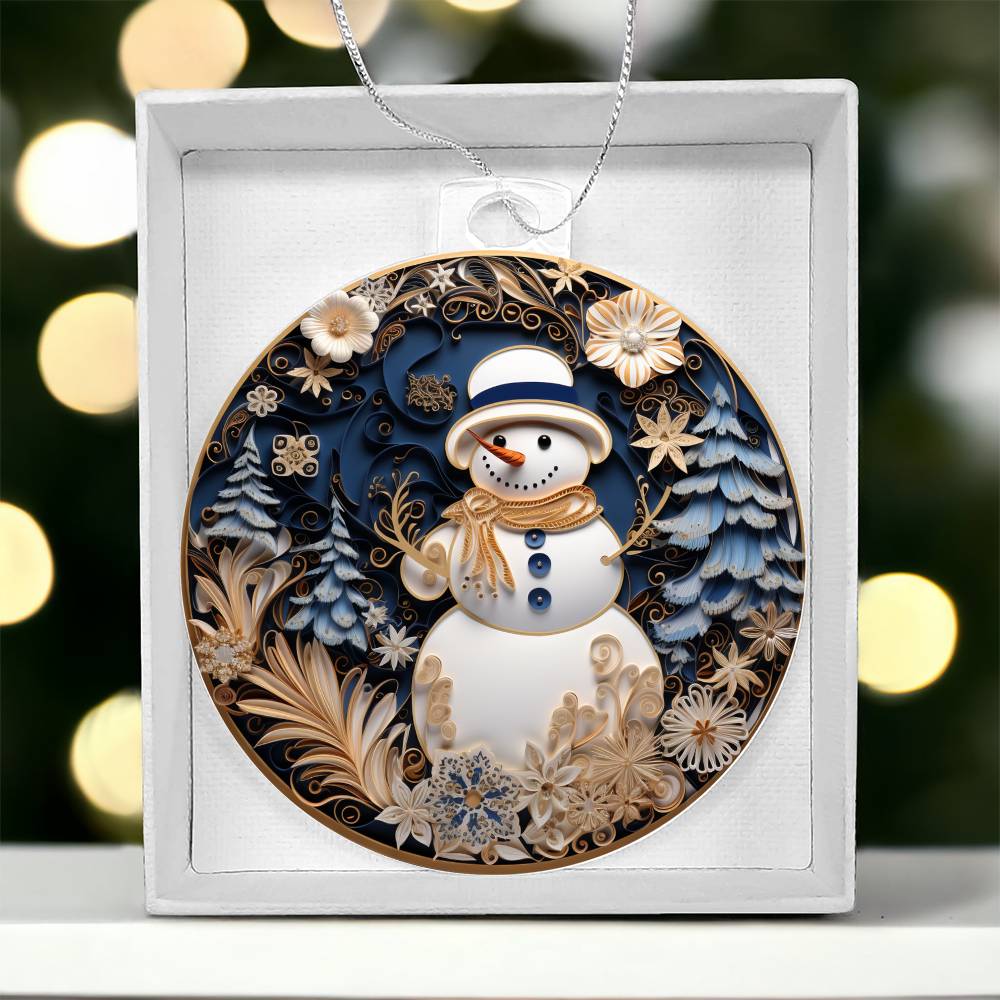 Blue & White Snow Man Christmas Ornament - Vintage-Inspired