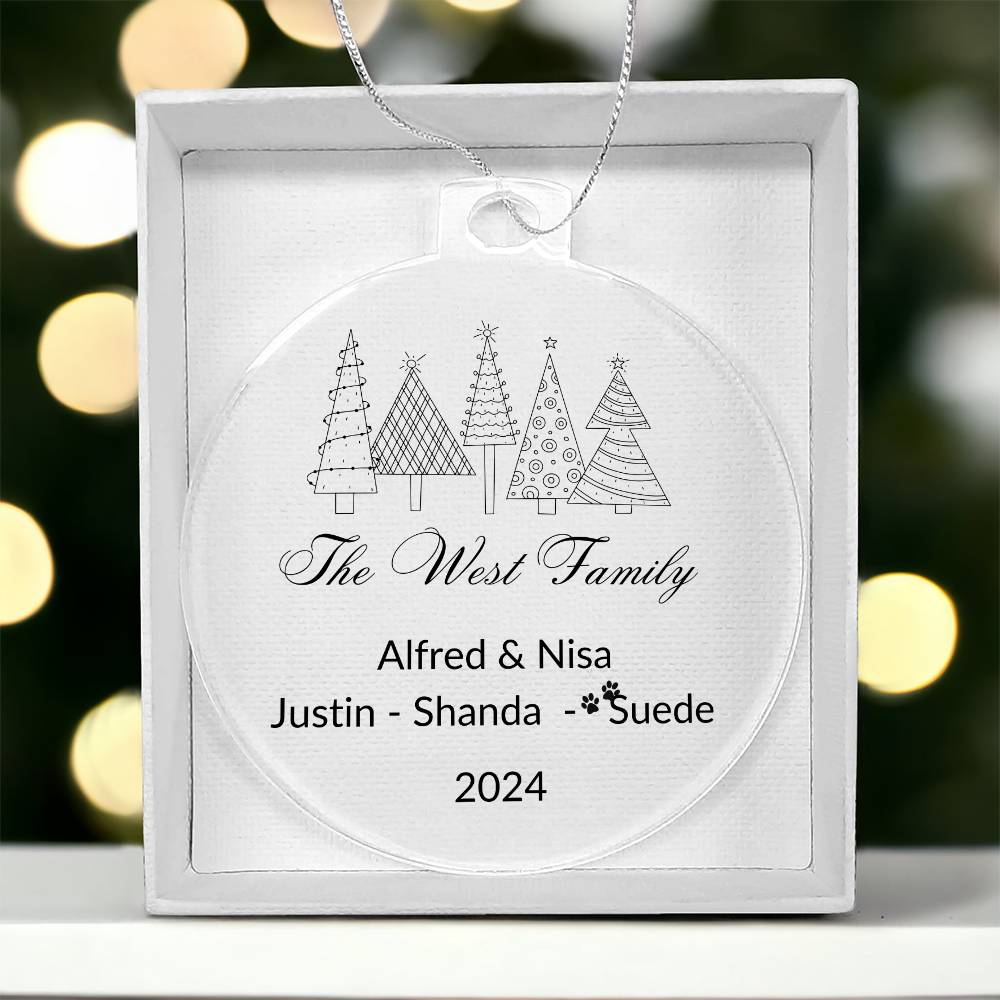 2024 Keepsake Personalized Family Name Ornament - Black & White Trees