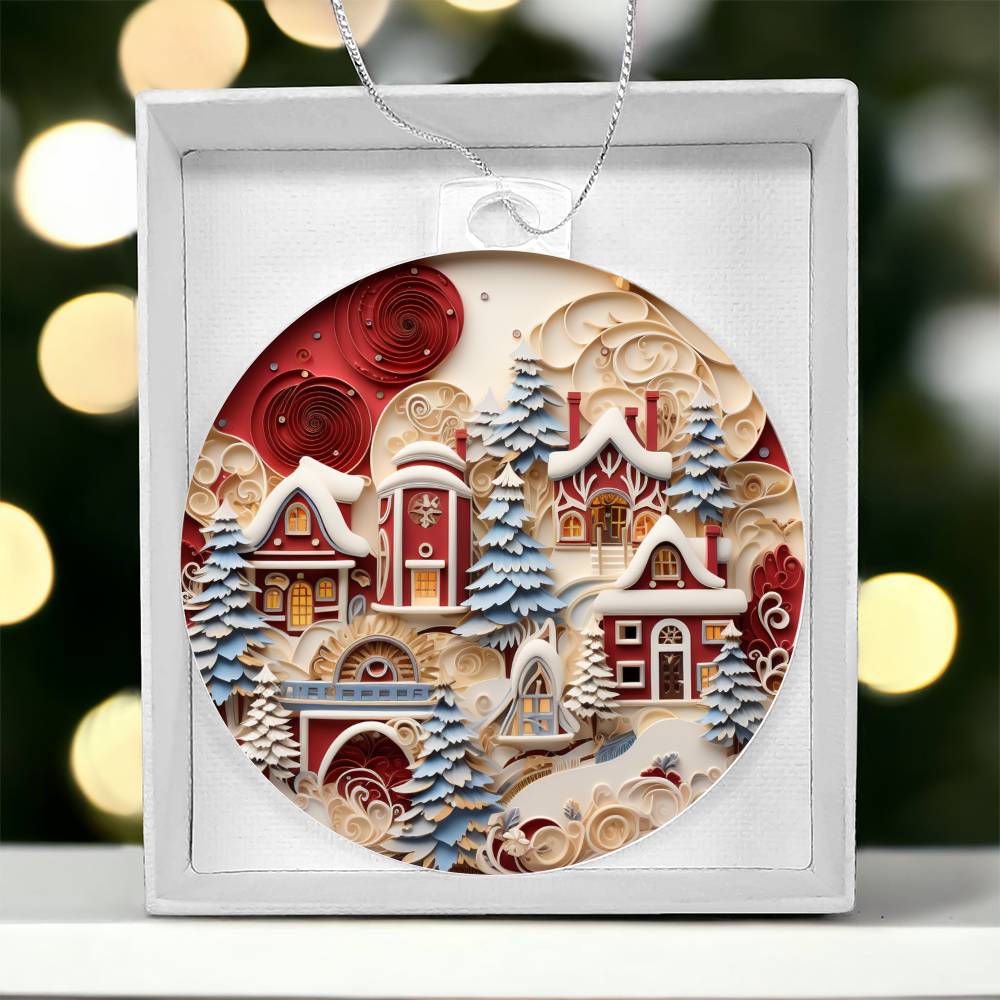 Red & White Homes Christmas Ornament - Vintage Inspired