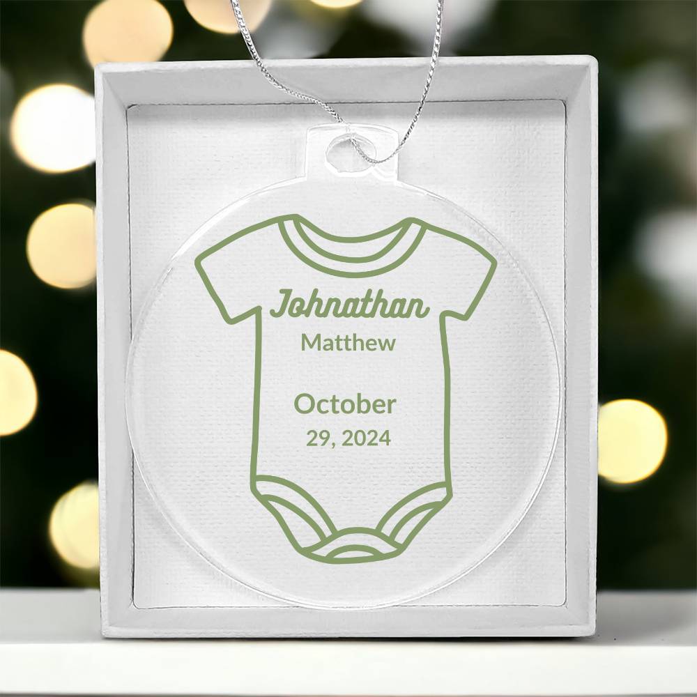 Personalized Baby Onsie Ornament - Baby Johnthan 1st Year