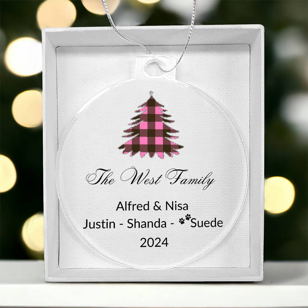 2024 Keepsake Personalized Family Name - Pink Tartan Tree Ornament