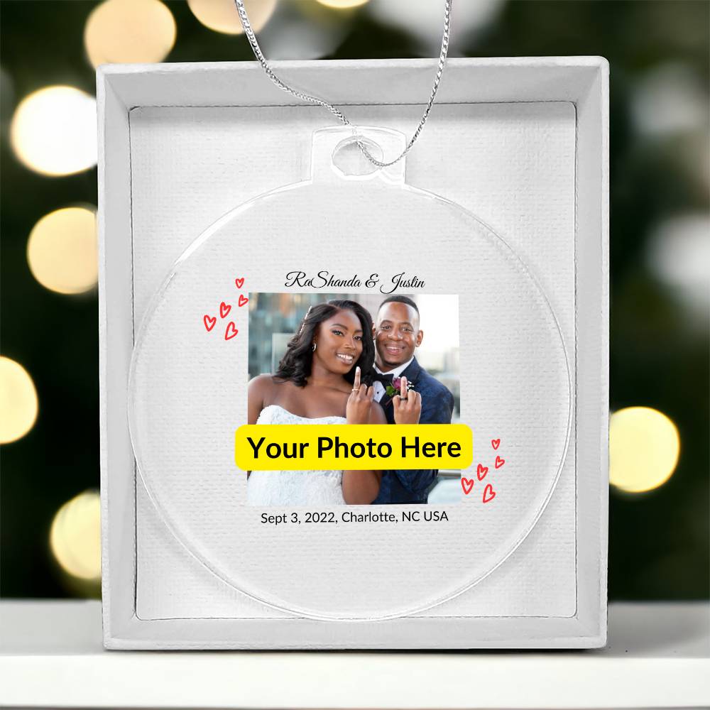 Personalized Christmas Ornament with Photo - Wedding Ring Couple