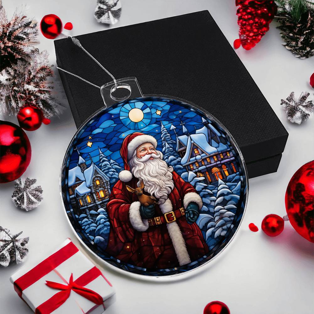 Santa on Blue Christmas Ornament - Vintage-Inspired