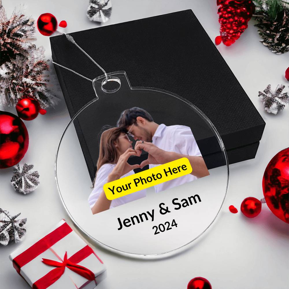 Personalized Christmas Ornament with Photo - Couple with Heart Hands