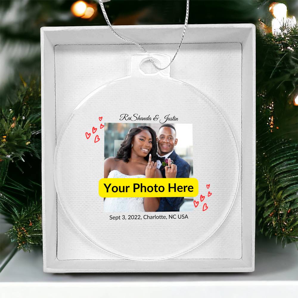 Personalized Christmas Ornament with Photo - Wedding Ring Couple