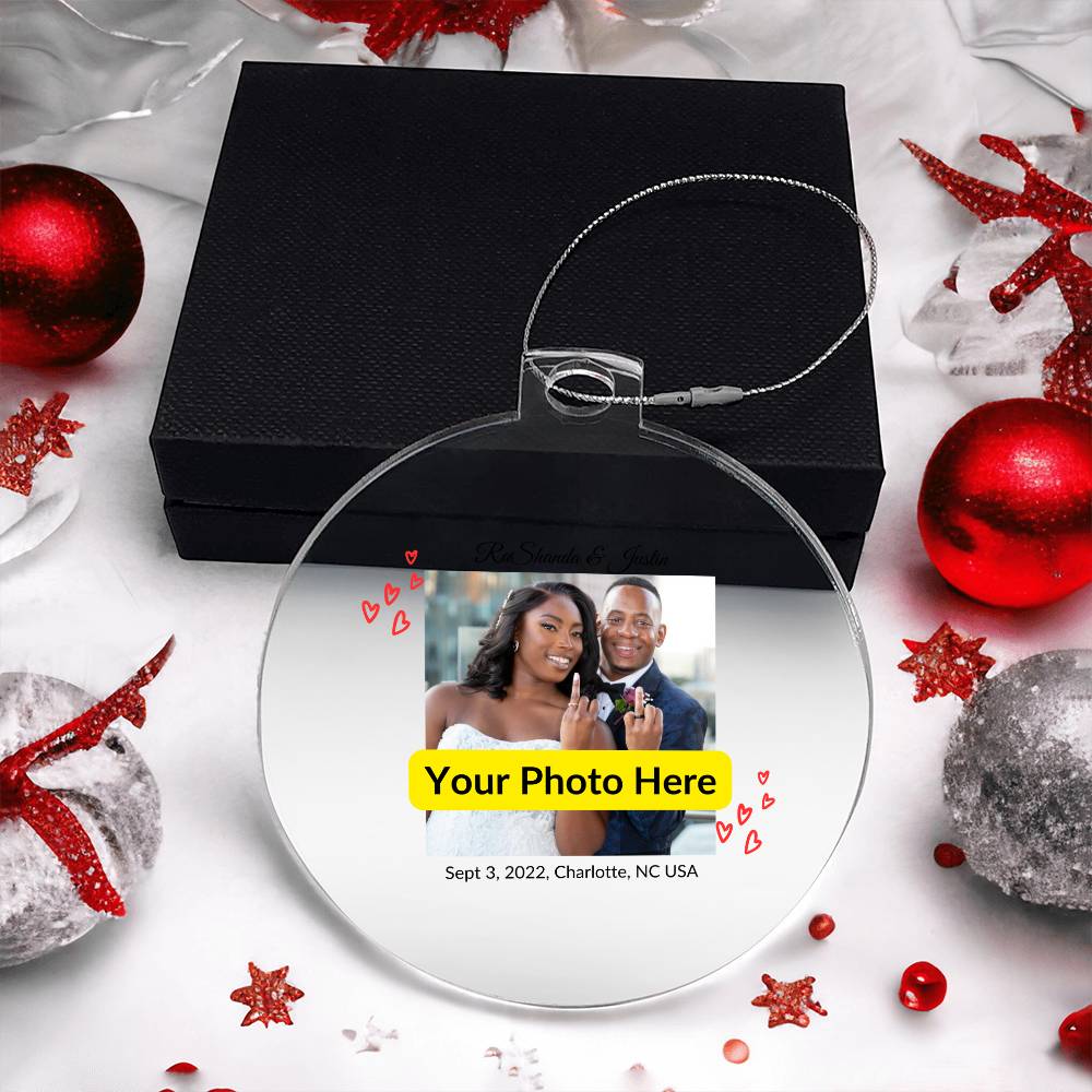 Personalized Christmas Ornament with Photo - Wedding Ring Couple