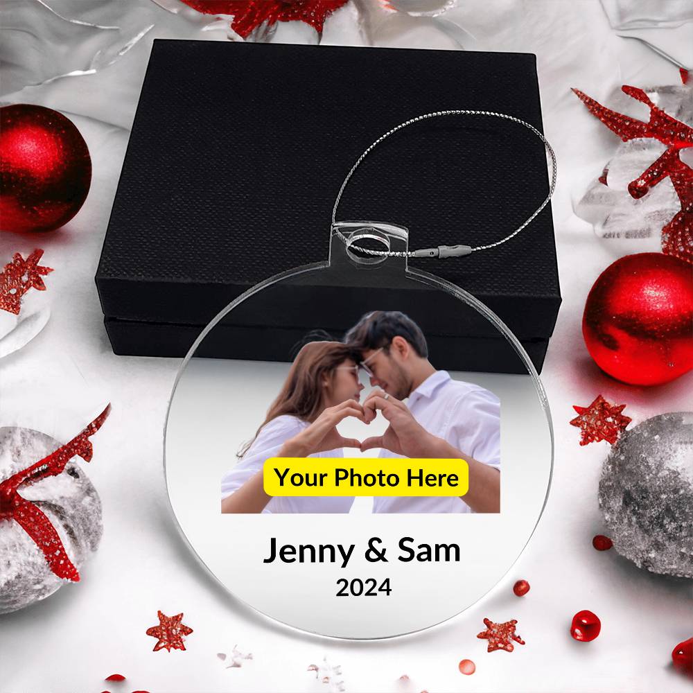 Personalized Christmas Ornament with Photo - Couple with Heart Hands