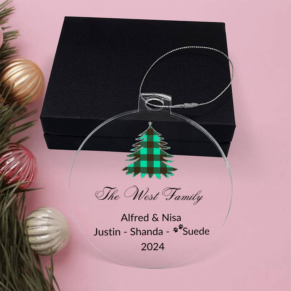 2024 Keepsake Personalized Family Name - Green Tartan Tree Ornament