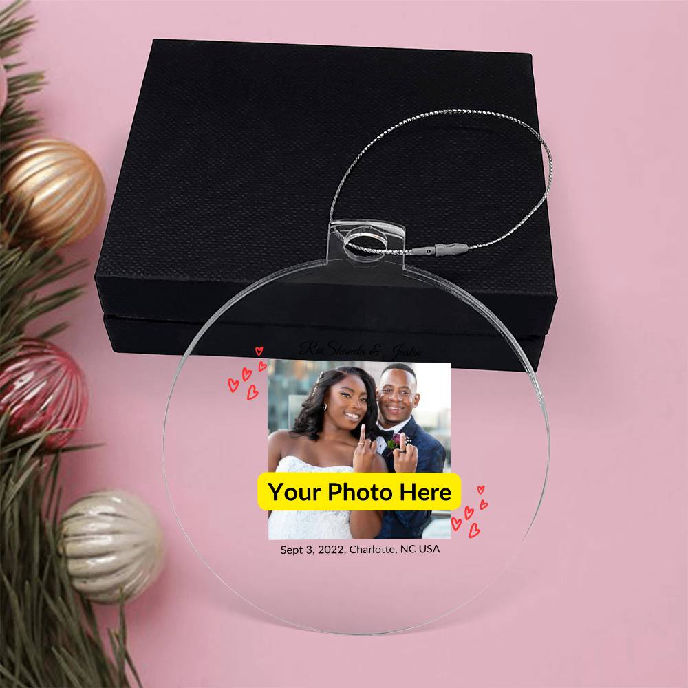 Personalized Christmas Ornament with Photo - Wedding Ring Couple