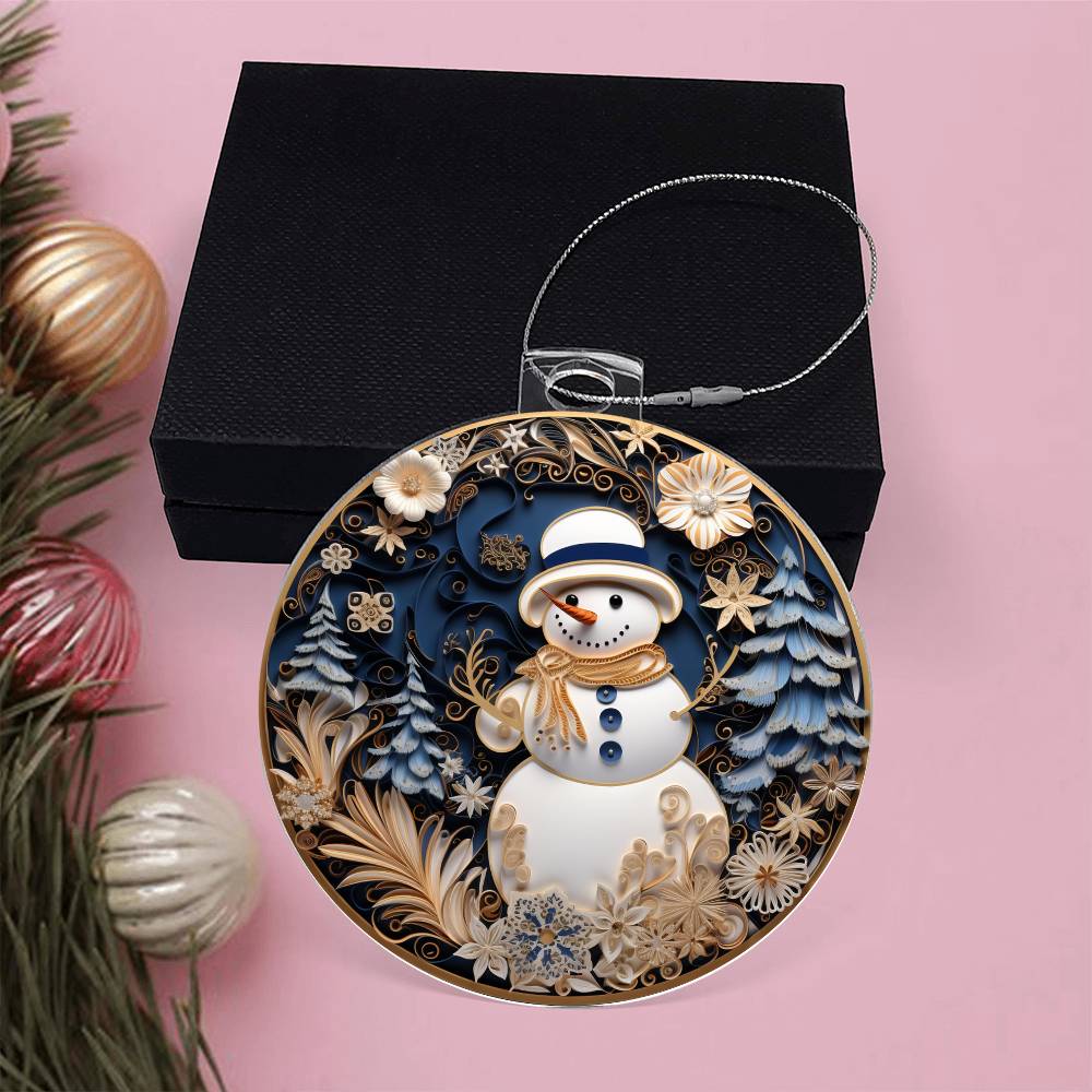 Blue & White Snow Man Christmas Ornament - Vintage-Inspired