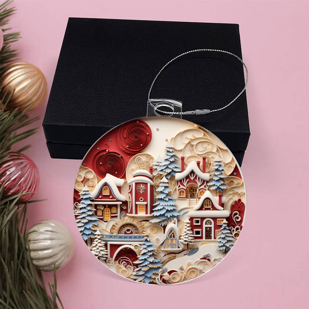 Red & White Homes Christmas Ornament - Vintage Inspired