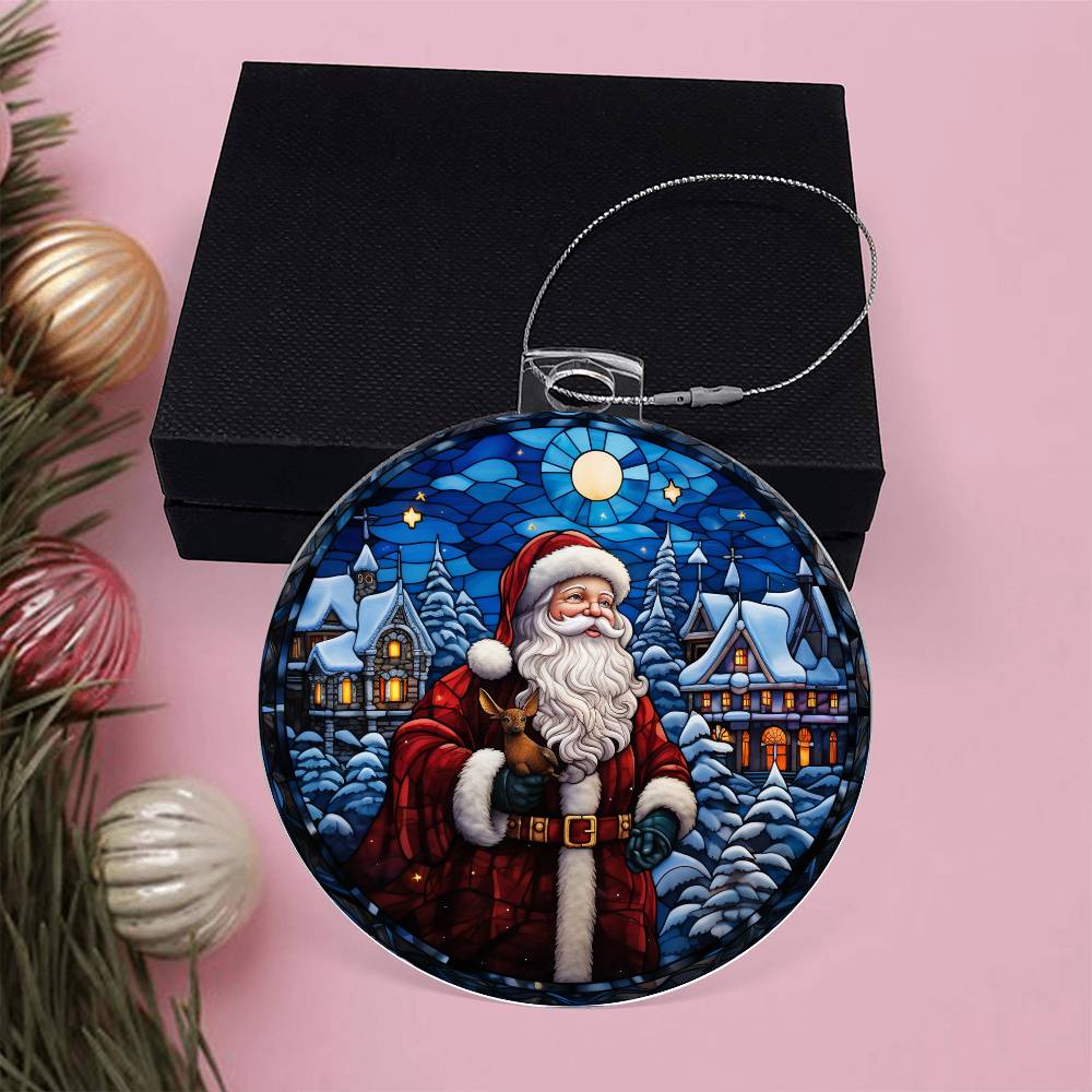 Santa on Blue Christmas Ornament - Vintage-Inspired