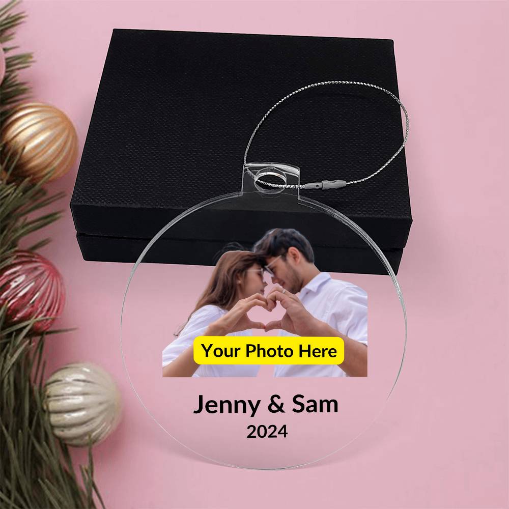 Personalized Christmas Ornament with Photo - Couple with Heart Hands