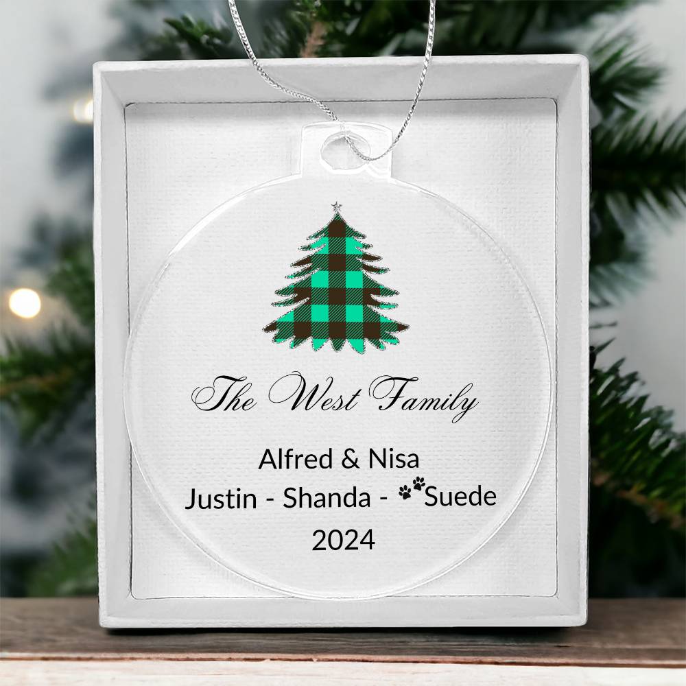 2024 Keepsake Personalized Family Name - Green Tartan Tree Ornament