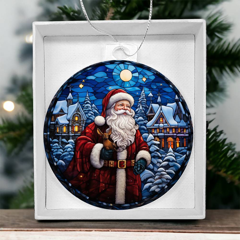 Santa on Blue Christmas Ornament - Vintage-Inspired