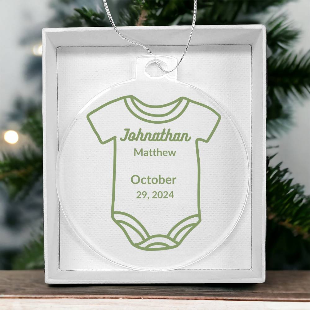 Personalized Baby Onsie Ornament - Baby Johnthan 1st Year