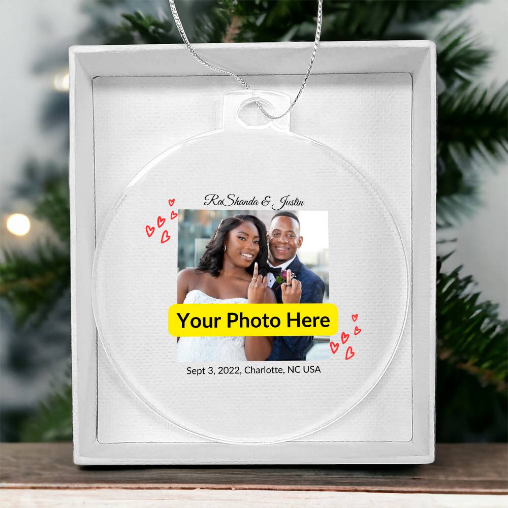 Personalized Christmas Ornament with Photo - Wedding Ring Couple