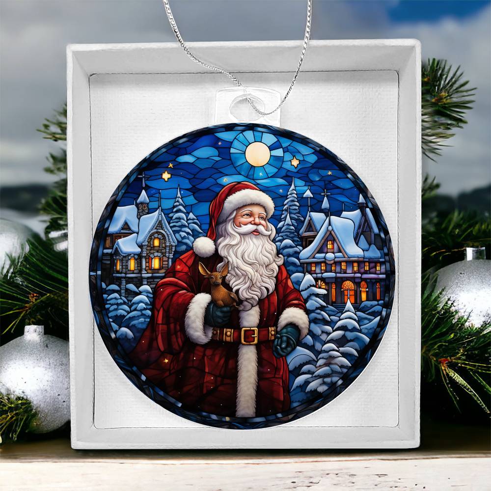 Santa on Blue Christmas Ornament - Vintage-Inspired