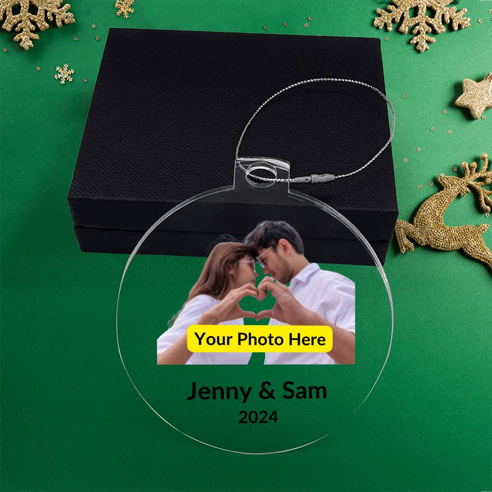 Personalized Christmas Ornament with Photo - Couple with Heart Hands