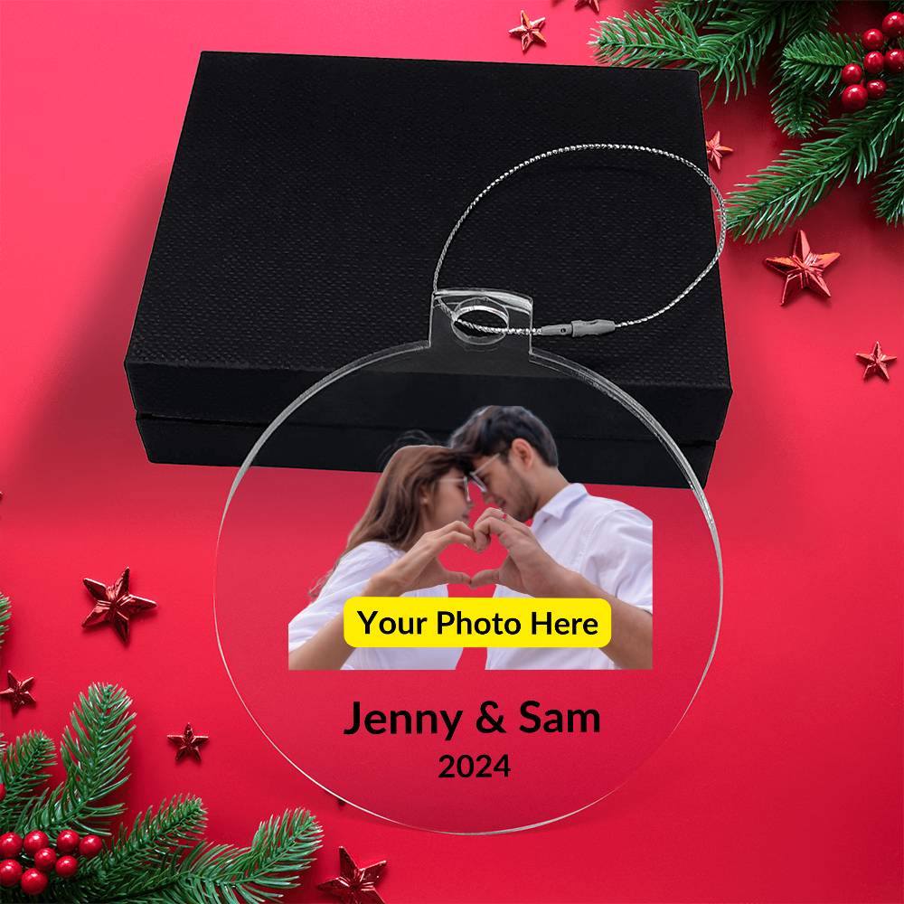 Personalized Christmas Ornament with Photo - Couple with Heart Hands