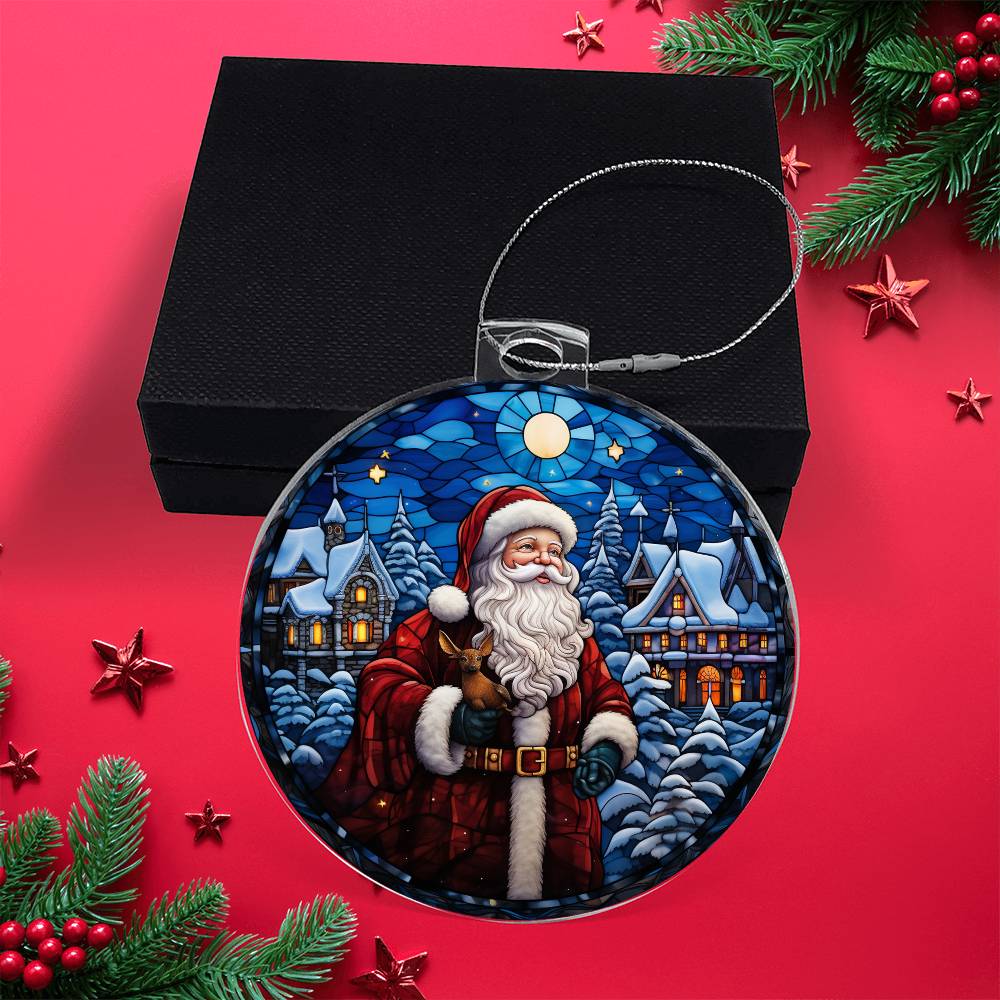 Santa on Blue Christmas Ornament - Vintage-Inspired