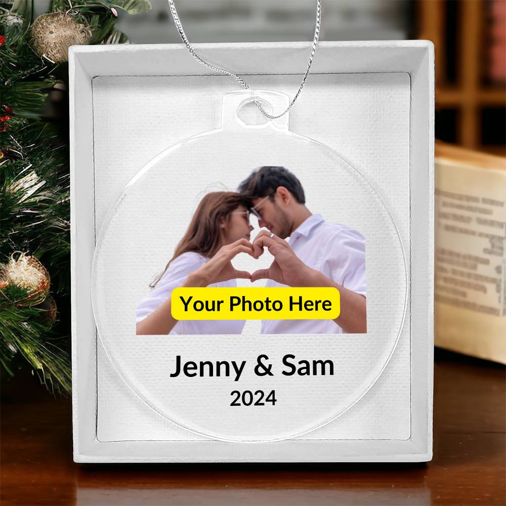 Personalized Christmas Ornament with Photo - Couple with Heart Hands