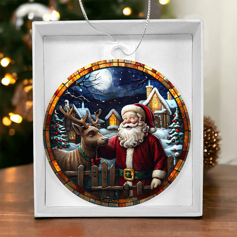 Santa Petting Raindeer Christmas Ornament - Vintage Style