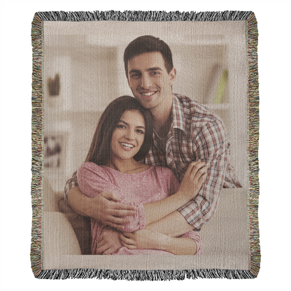 Custom Couples Photo Woven Blanket For Valentine, Wedding and Anniversary