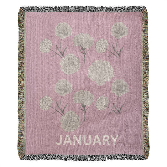 Rose - January - Carnation Heirloom Birth Month Flower Woven Blanket