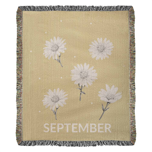 Yellow - September - Aster Heirloom Birth Month Flower Woven Blanket