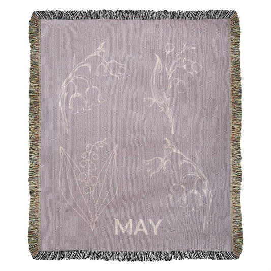 Heirloom Birth Month Flower Woven Blanket - May - Plum - Lily of the Valley