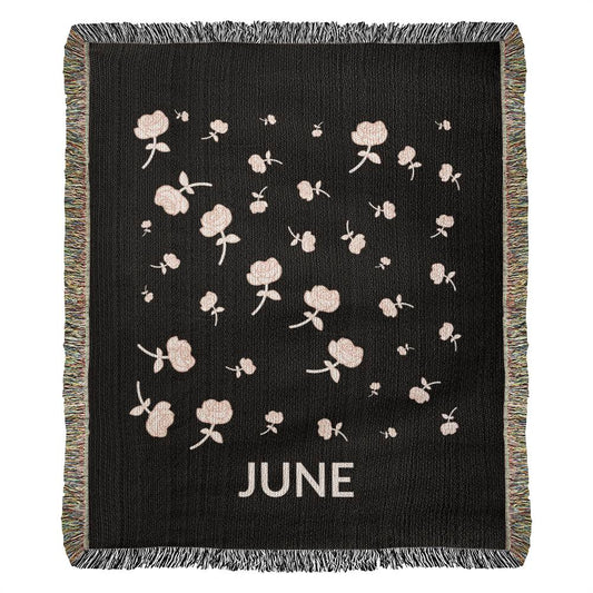 Black - June - Roses Heirloom Birth Month Flower Woven Blanket