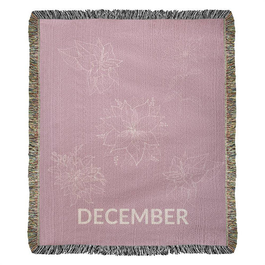 Rose - December - Poinsettia Heirloom Birth Month Flower Woven Blanket