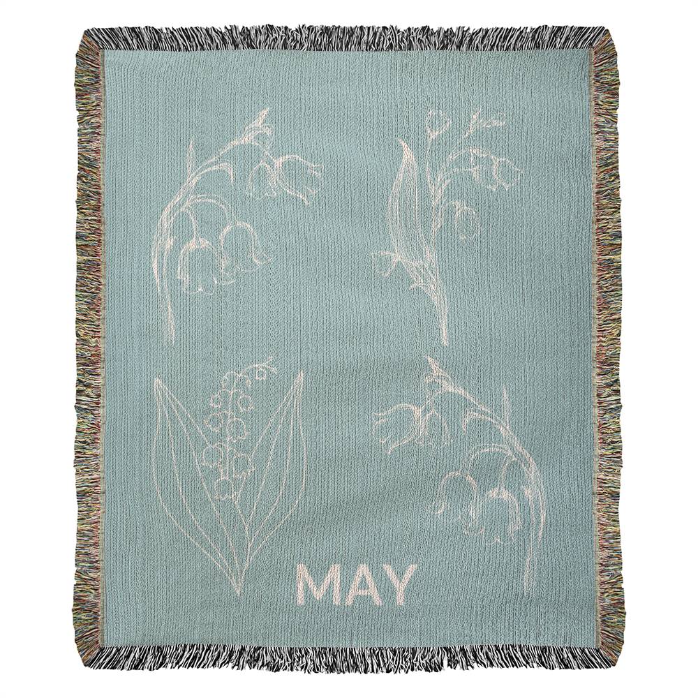 Aqua - May - Lily of the Valley Heirloom Birth Month Flower Woven Blanket