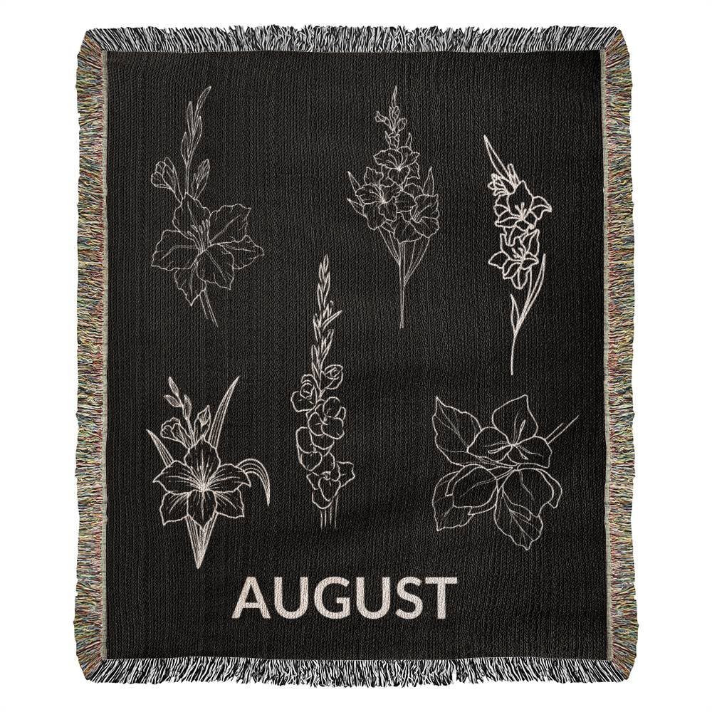 Black - August - Gladiolus Heirloom Birth Month Flower Woven Blanket