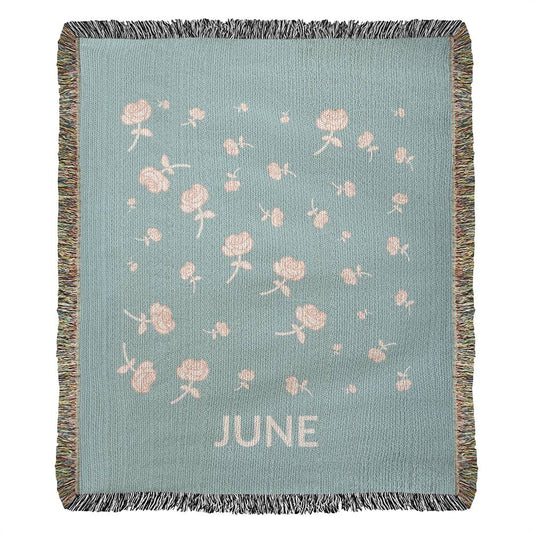 Aqua - June - Roses Heirloom Birth Month Flower Woven Blanket