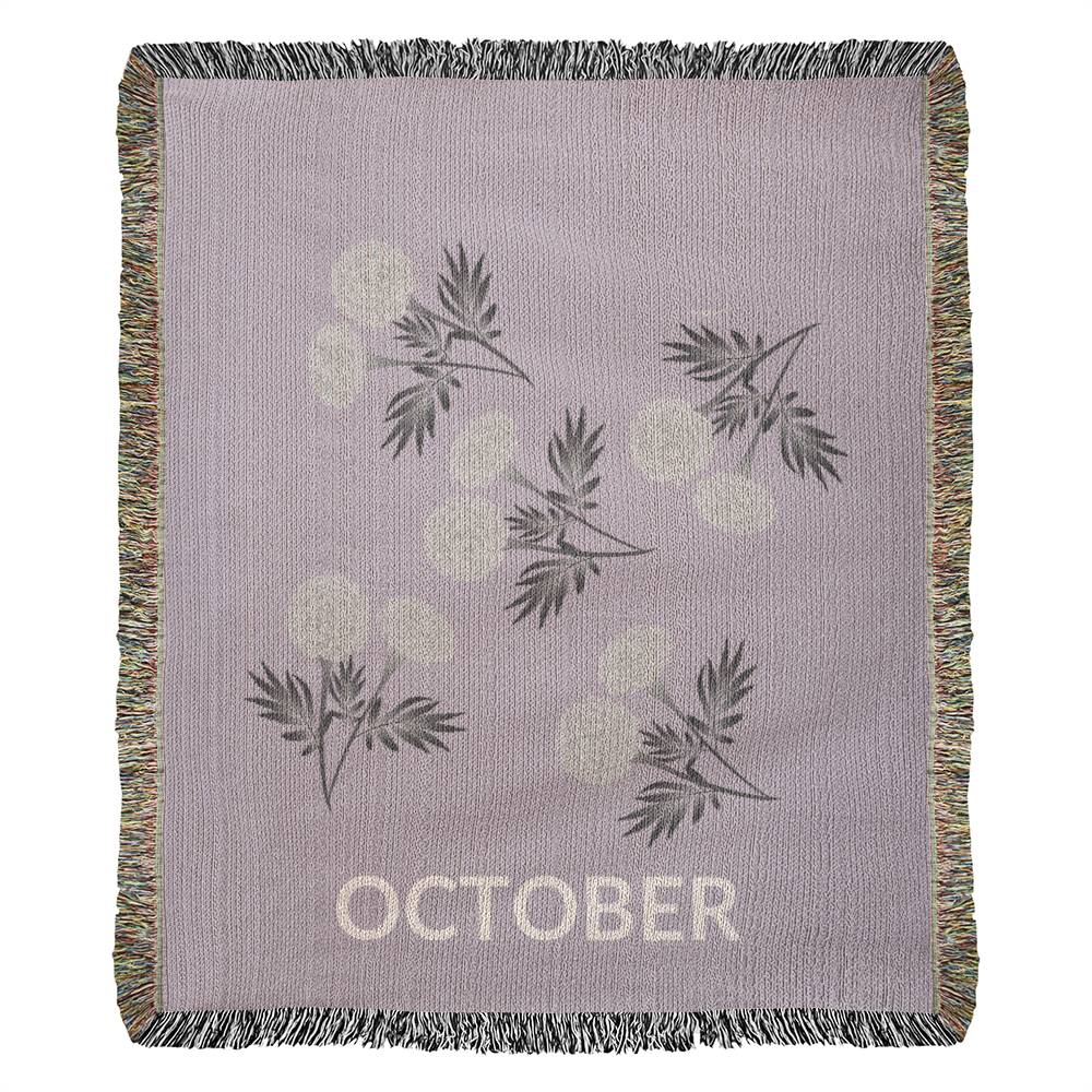 Plum - October - Marigold Heirloom Birth Month Flower Woven Blanket