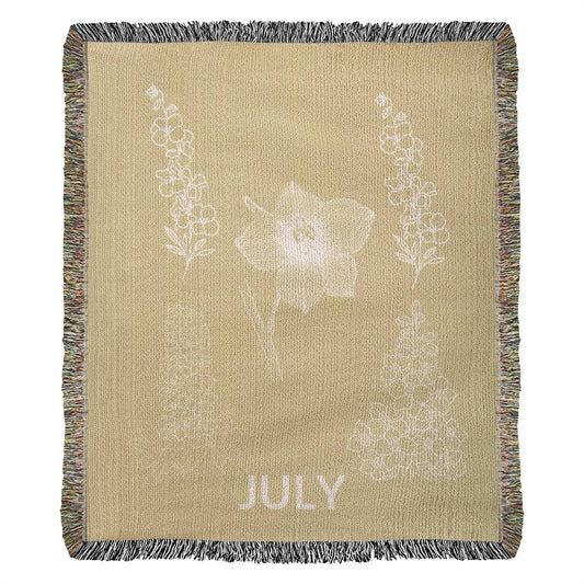 Heirloom Birth Month Flower Woven Blanket  - July - Larkspur - Yellow