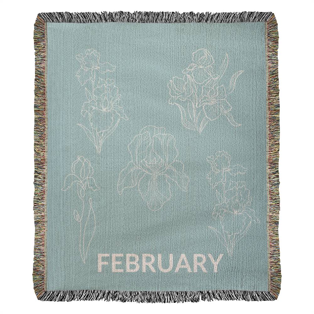 Aqua - February - Iris Heirloom Birth Month Flower Woven Blanket