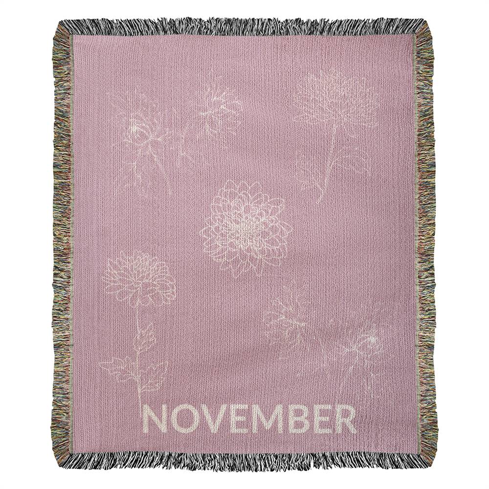 Rose - November - Chrysanthemum Heirloom Birth Month Flower Woven Blanket